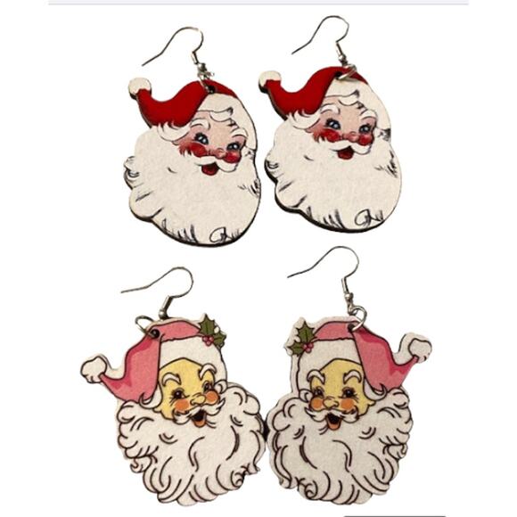 NEW! Two Pairs Of Santa Earrings - Red Santa & Pink Santa Jewelry - Picture 1 of 10